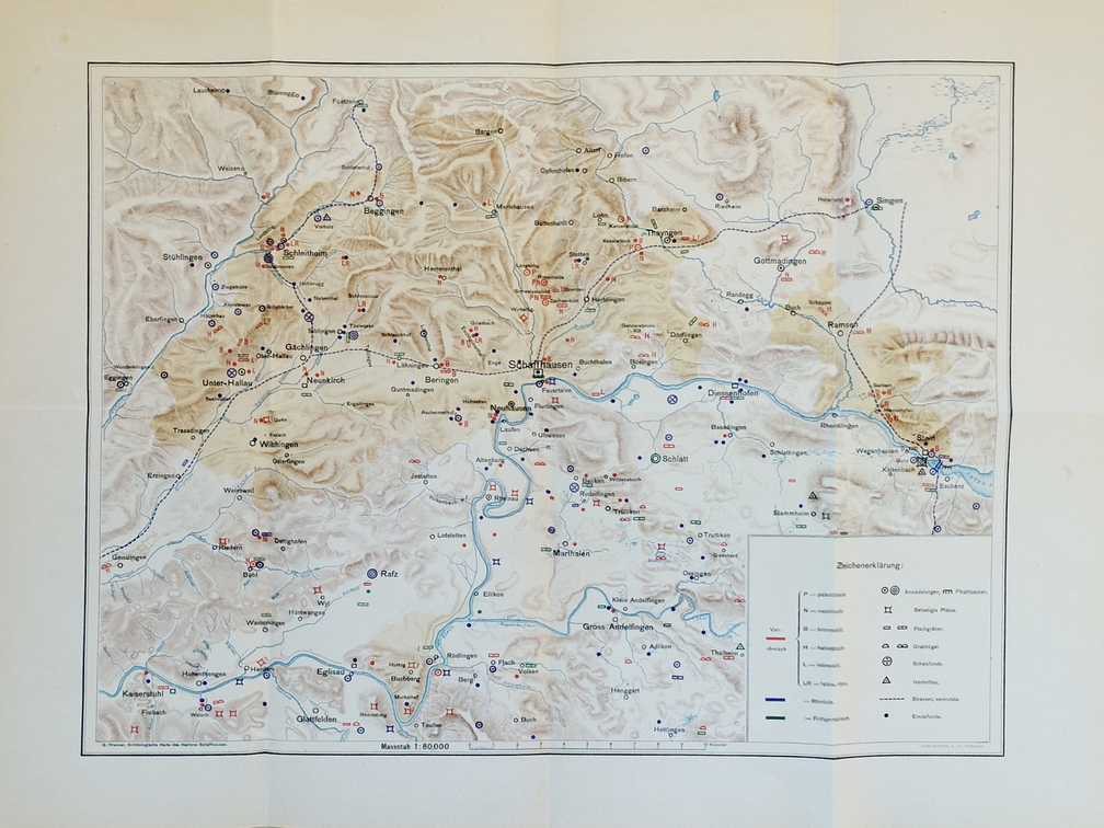 Archäologische Karte von Schaffhausen und Umgebung.