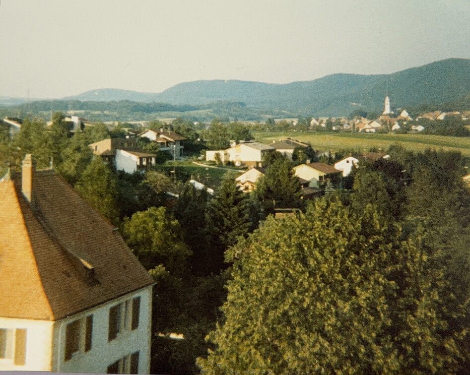 Ungewöhnliche Perspektive - Häuser fotografiert während der Kirchenrenovation vom Kirchturmgerüst