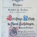 Deckblatt der Errichtungs-Urkunde der Pfarrei Geißlingen.
