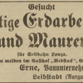 Personalwerbung für den Bau der 17km langen Lonza Seilbahn. Planung und Bauzeit zirka 1914-18.  