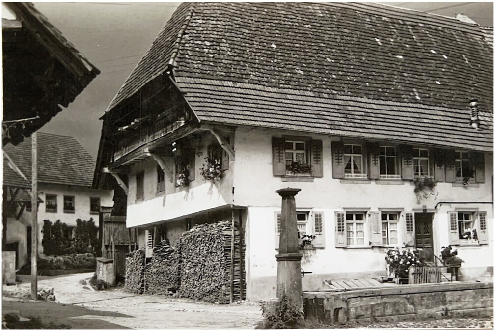 Dorfstrasse mit Dorfbrunnen